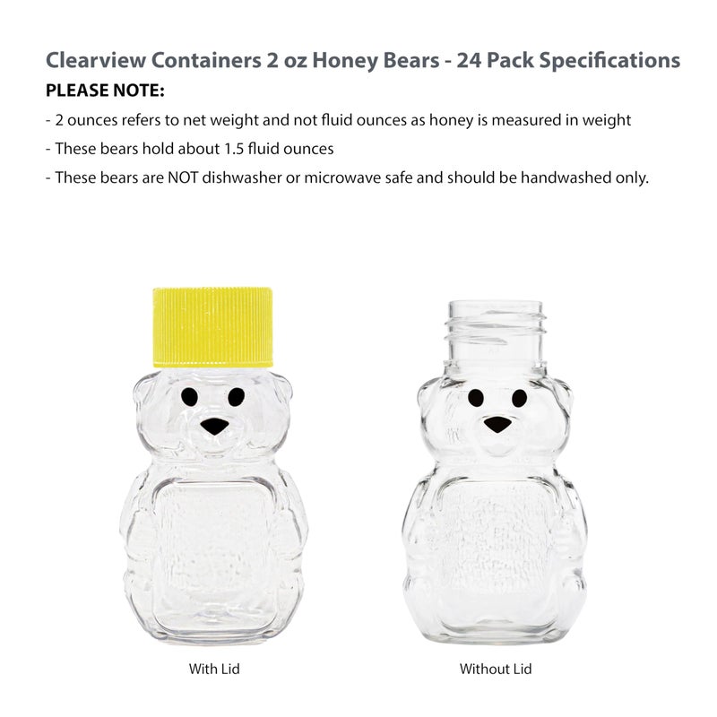 CLEARVIEW CONTAINERS - 2 Ounce Honey Bears with Sealable Yellow Screw Top Lid - 24 Pack (2 oz. bear, 24pk, yellow) - Image 4